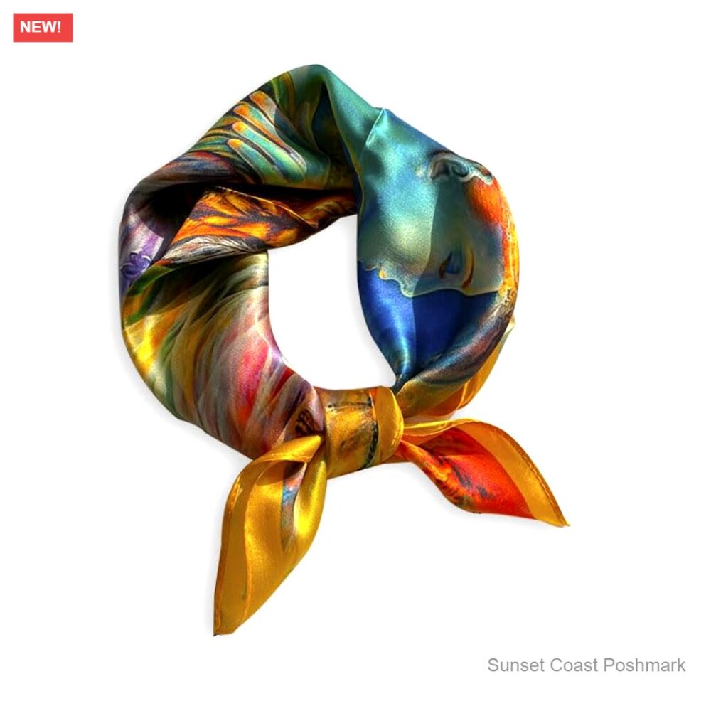 100% Mulberry Silk Scarf Lightweight Elegant Digital Print Square Neckerchief - Picture 1 of 6